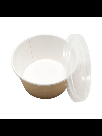 Супник картонный с прозр. крышкой (крафт/белый, Д100), 365мл