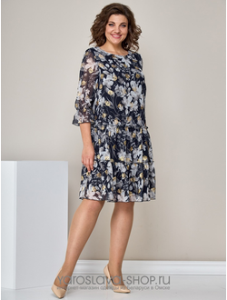 Модель: 2328.Шифоновое женское платье в черном цвете с цветочным принтом