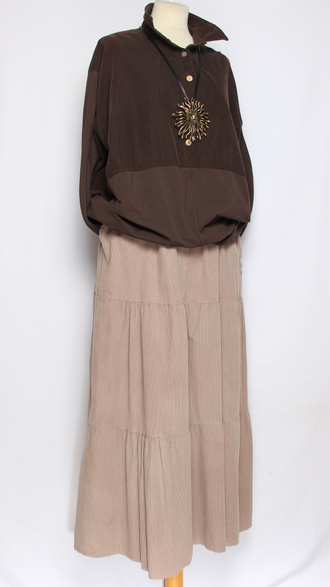 ЮБКА Бохо  "Вельвет ярусы"  бежевая, хаки до р.54