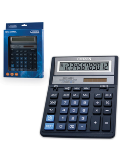 Калькулятор настольный CITIZEN SDC-888XBL (203х158 мм), 12 разрядов, двойное питание, СИНИЙ