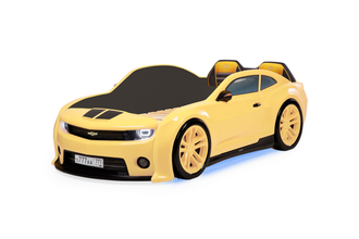 Кровать-машинка объемная (3d) EVO "Camaro" желтый (с подъемным механизмом и бельевыми ящиками)