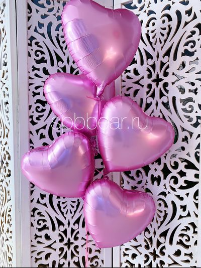Фольгированные шары Сердца 5 штук розовые
