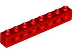 Technic, Brick 1 x 8 with Holes, Red (3702 / 370221)