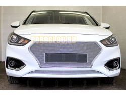 Защита радиатора Hyundai Solaris 2017- chrome верх без логотипа PPREMIUM