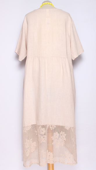 ПЛАТЬЕ БОХО ЛЬНЯНОЕ " АЖУРНОЕ КРУЖЕВО" фуксия, оранж, св.бежевое, желтое до р.54