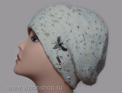 Вязаный берет с пчелкой Vizio Италия 6196 белый