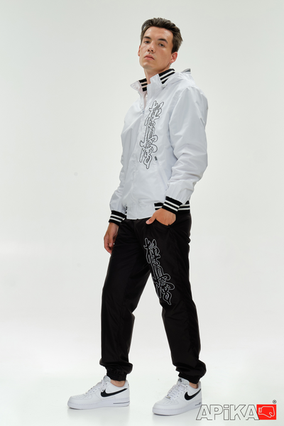 Костюм спортивный KANJI с символикой каратэ, черно-белый, APIKA, вышивка киокушинкай