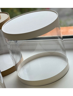 Коробка-тубус для торта прозр. с кр. (белая, Д160*160мм)