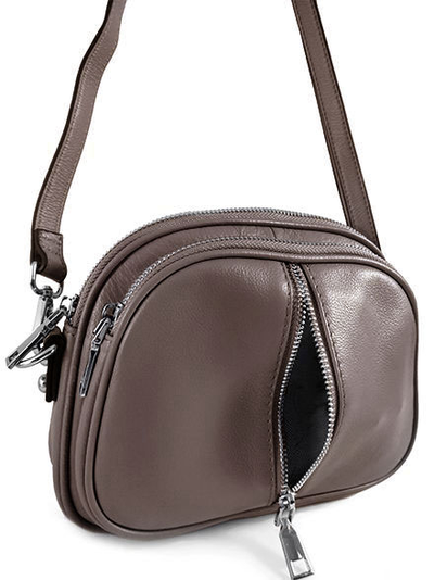 (АРТИКУЛ: 8507/1/8) СУМКА ЖЕНСКАЯ МАЛЕНЬКАЯ, НАТУРАЛЬНАЯ КОЖА, ТЕМНО-БЕЖЕВАЯ, ТРИ ОТДЕЛЕНИЯ, С ДЕКОРАТИВНОЙ МОЛНИЕЙ, ДЛИННЫЙ РЕМЕНЬ ЧЕРЕЗ ПЛЕЧО