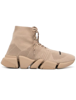 Кроссовки-носки Balenciaga Speed 2.0 на шнуровке бежевые