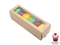 Коробка для 6 макаронс Крафт с окном 18х5,5х5,5 см
