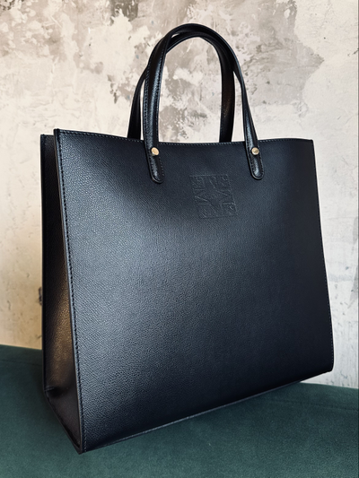 Женская черная форматная сумка из натуральной кожи «сафьяно», Vera Pelle  Арт.021501