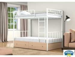 Двухъярусная кровать Валенсия 120 Белый ящики дуб молочный