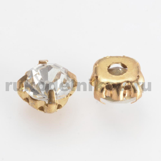стразы в цапах, 6 мм, бесцветные, цапа-цвет золото, 20 шт/уп