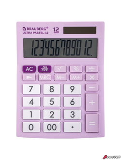 Калькулятор настольный BRAUBERG ULTRA PASTEL-12-PR (192×143 мм), 12 разрядов, двойное питание, СИРЕНЕВЫЙ. 250505