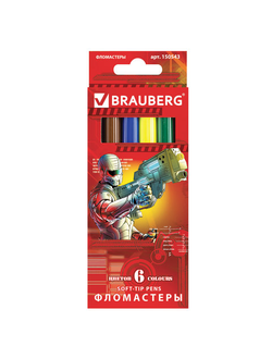 Фломастеры BRAUBERG "Star Patrol", 6 цветов, вентилируемый колпачок, картонная упаковка, увеличенный срок службы, 150543, 12 наборов