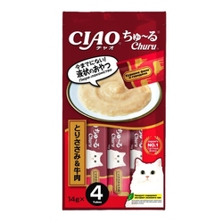 INABA CIAO Churu (Инаба) Крем-лакомство для кошек Куриное филе и говядина, 14г * 4шт
