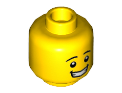 Minifigure, Head Black Eyebrows, Medium Nougat Chin Dimple, Open Mouth Smile with Teeth Pattern - Hollow Stud, Yellow (3626cpb1569 / 6153335)