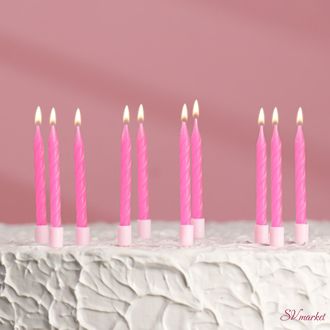 Свечи для торта &quot;Неон&quot;, 10 шт, розовые, 7 см