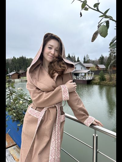 Халат для бани «Легкий пар» из вафельного льна, кирпичный