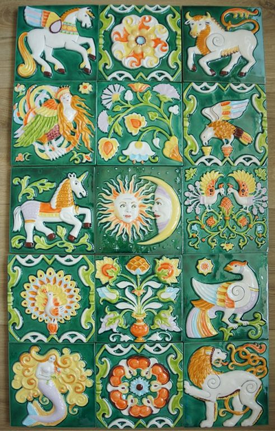 Изразцовая плитка "Мифические знаки" // 15*15