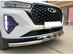 Защита переднего бампера двойная с перемычками ПапаТюнинг d60/42 для Chery Tiggo 7 Pro Max 2022-2024