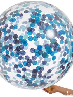 Шар гигант с голубыми конфетти (с надписью)