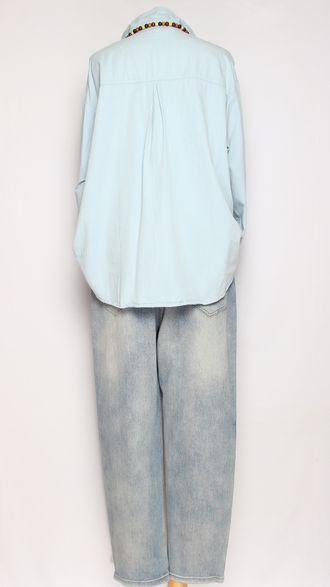 Джинсы "Стразы ажурные" голубые р.32-42 (от 48 до 58)