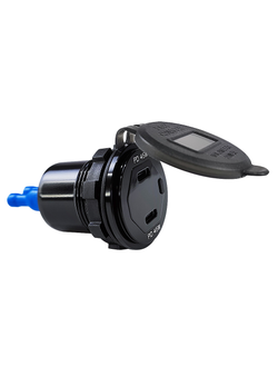 Гнездо зарядное в алюминиевом корпусе, два гнезда Type C + указатель мощности