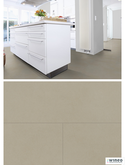 Виниловый пол Wineo 800 Tile XXL Solid Sand DB00100-1, клеевой, большого формата фото в интерьере