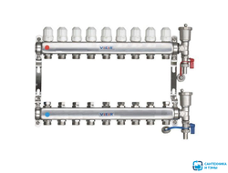 Коллекторный блок нерж в сборе с вентилями без кранов  9 выходов