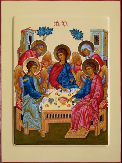 Троица Пресвятая. Рукописная православная икона.