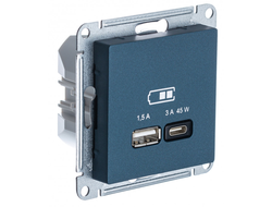Розетка USB А+С высокоскоростная 45 Вт, изумруд - Systeme Electric - AtlasDesign - ATN000829