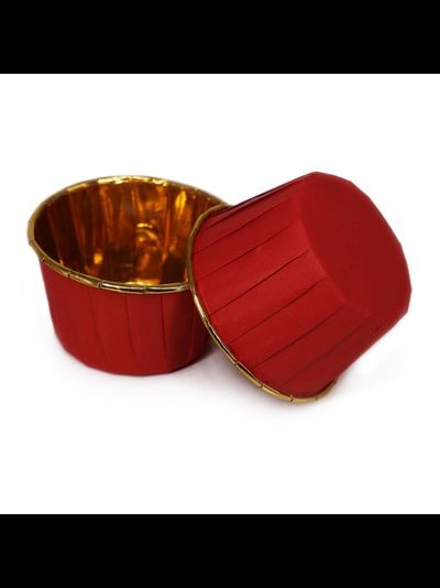 Форма бумажная/капсула для капкейков (50 шт., красные/золото), 50*40мм