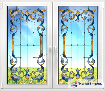 Витражная пленка,витражная пленка самоклеющаяся, пленочный витраж с классическим рисунком прозрачное