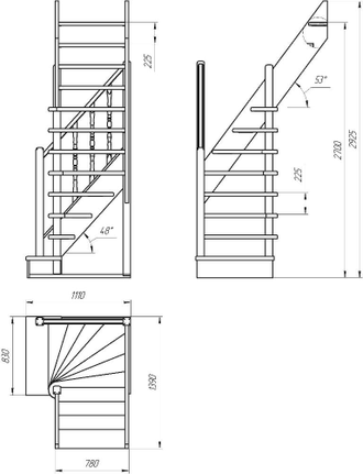 Деревянная межэтажная лестница ЛЕС-91 поворот 90°