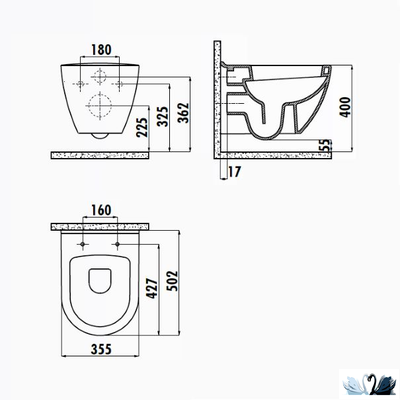 Чаша унитаза Creavit Terra TP325-11CB00E-0000 (TP325.00100), подвесная