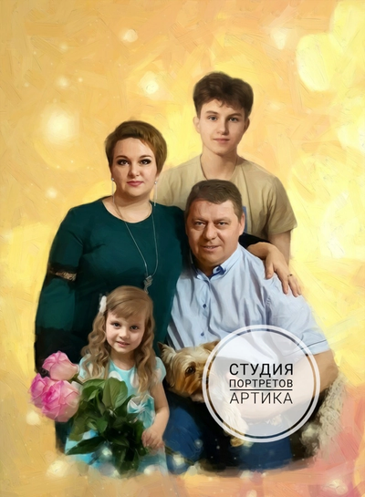 Портрет в Стиле Масло 4 Человека