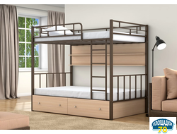 Двухъярусная кровать Валенсия 120 Коричневый ящики полка дуб молочный