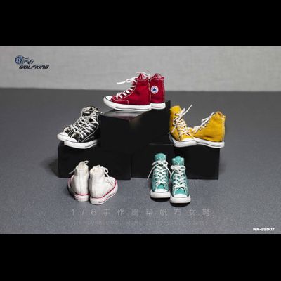 Женские кеды (черные) 1/6 hand-made high-top canvas women&#039;s shoes (WK-88007B) - WOLFKING