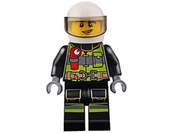 Fire - Reflective Stripes with Utility Belt and Flashlight, White Helmet, Trans-Brown Visor, Lopsided Grin, n/a (cty0652)