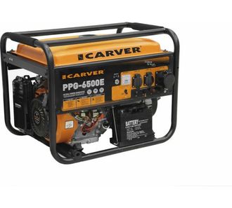 Генератор бензиновый CARVER PPG-6500E (5,0-5,5кВт,дв.LT-188F, 13,0л.с.эл/ст,220В/380В, 25л,обм.медь)