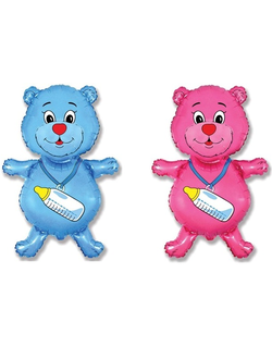 Шар (14''/36 см) Мини-фигура, Медвежонок-девочка, Розовый, 30 руб шт