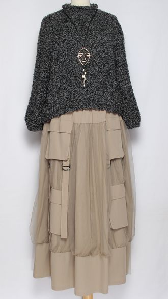 ДЖЕМПЕР КОРОТКИЙ "КИМОНО БУКЛЕ" широкий рукав 3\4  меланж графит, кофе  до р.50