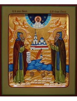 Сергий и Герман Валаамские, Святые Преподобные Чудотворцы. Рукописная православная икона.