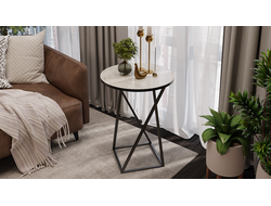 Стол журнальный со стеклянной поверхностью ДП 1-03-05 Черный, Стекло с рисунком Песок