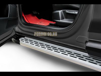 Пороги алюминиевые "Premium Silver" 2250 серебристые Slitkoff для Hyundai Starex H-1 2007-2021