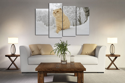 Модульная картина "Рыжий кот в снегу"