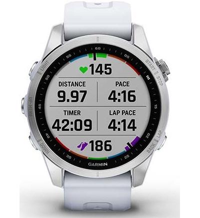 Умные часы Garmin Fenix 7s серебристый с белым силиконовым ремешком