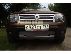 Защита радиатора Renault Duster 2011-2015 с вырезом под ДХО chrome